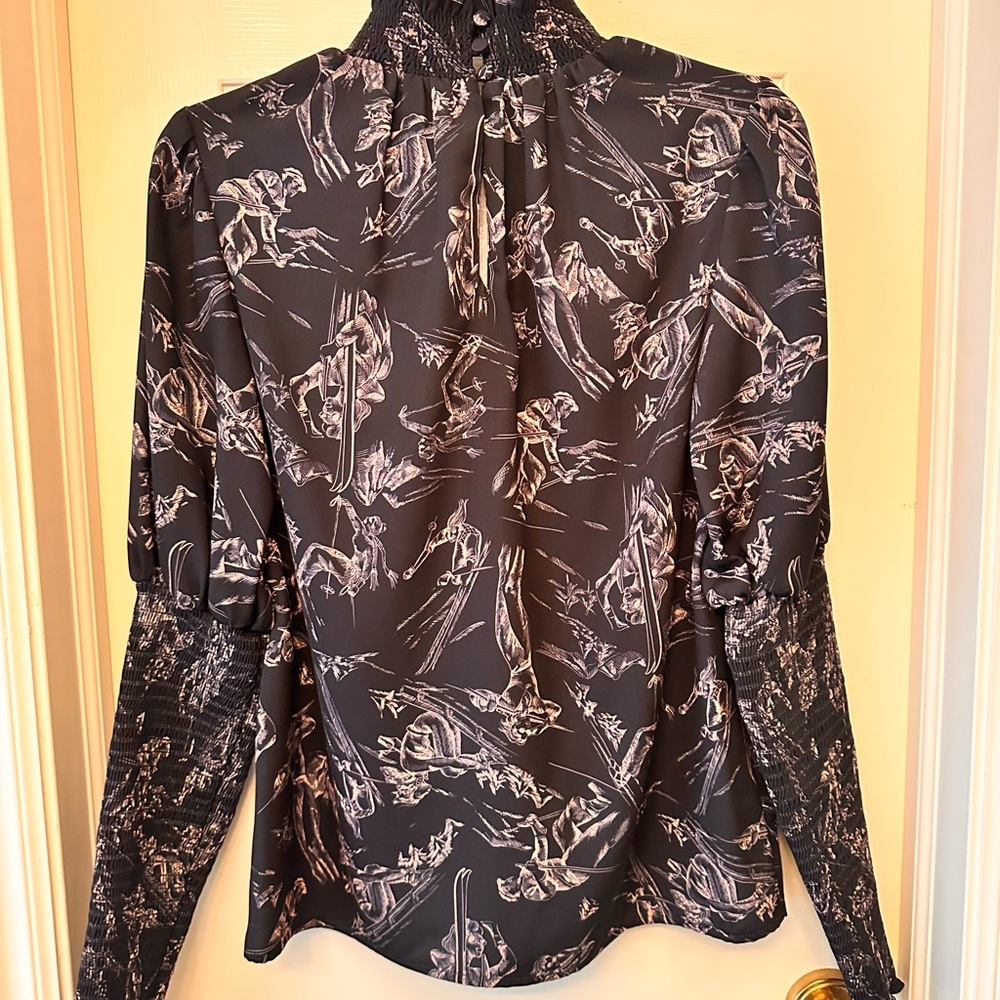 Pearl Navy and Pink Ski Patterned Blouse